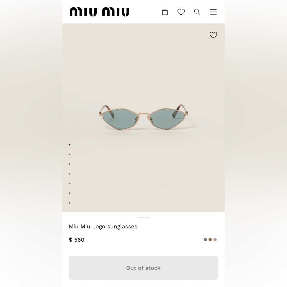 Miu Miu Gold Frame with Green Lenses Sunglasses. BRAND NEW. Retail $560